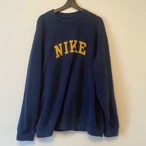 Vintage Navy and Yellow Nike Spell Out Sweatshirt size XLarge